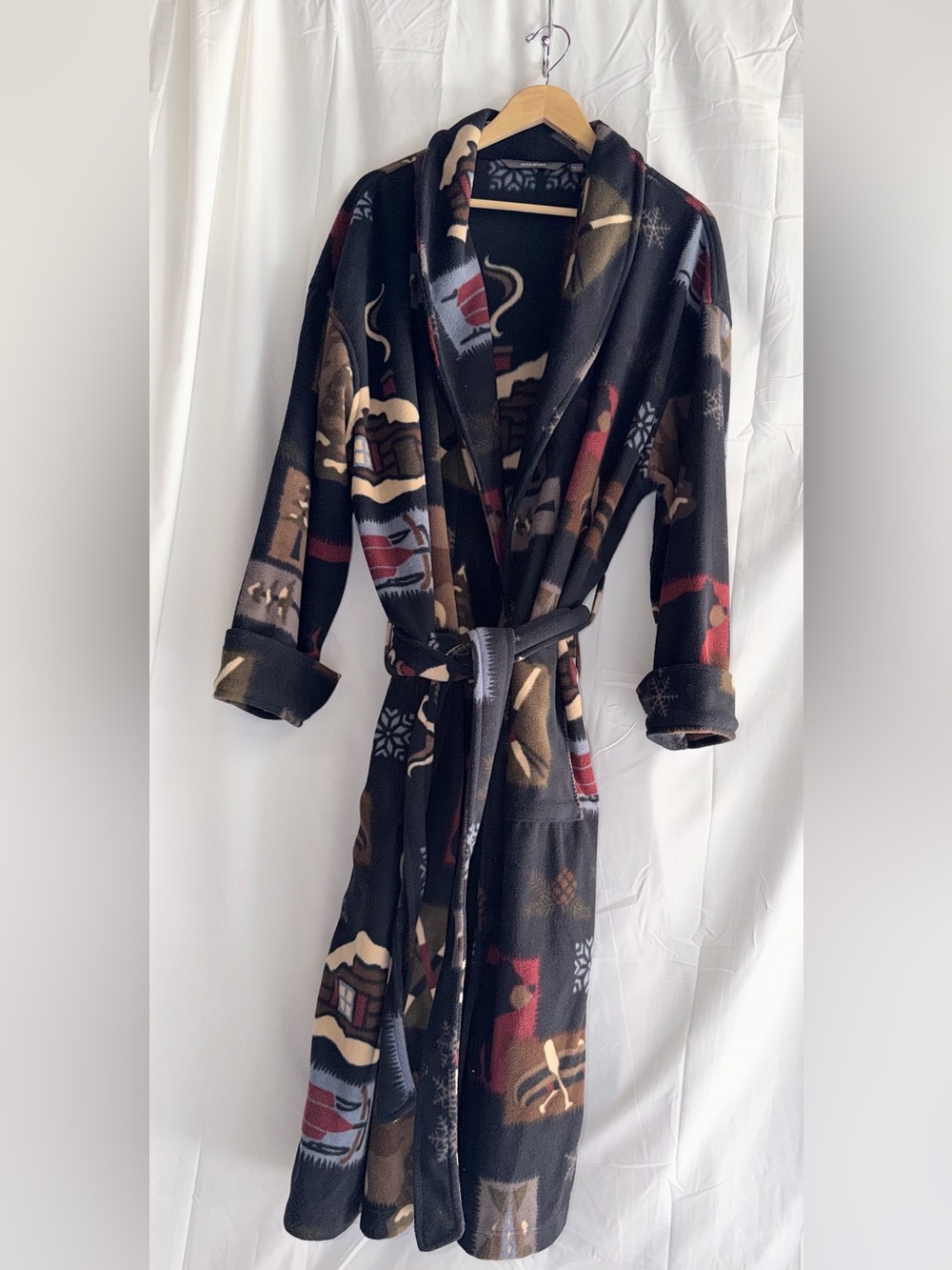 croft & barrow Black Multi-Color Printed Long Robe - Picture 6 of 7